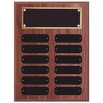 SHOP AWARDS AND GIFTS 9 x 12 Inch Perpetual Plaque Award Multiple Name Plate Board for Employee Appreciation, Recognition, Achievement, Walnut Finish with Black and Gold Header, 12 Name Plates