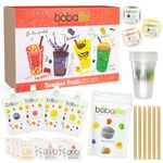 Bubble Tea Kit Gift Box - Summerfruit Selection Makes 12 Drinks | Flavoured Syrups Mango, Raspberry, Kiwi, Blueberry | Suitable for Vegans | By Bobalife