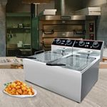 Commercial Deep Fryer with Basket, 16.8 QT Stainless Steel Electric Countertop Fryer with Double Tanks and Temperature Control for Restaurant and Home Use, 1800 W+1800 W