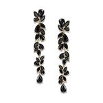 EVER FAITH Cubic Zirconia Bridal Earrings for Women Brides, Crystal Flower Leaf Chandelier Wedding Drop Earrings for Pageant Black Gold-Tone