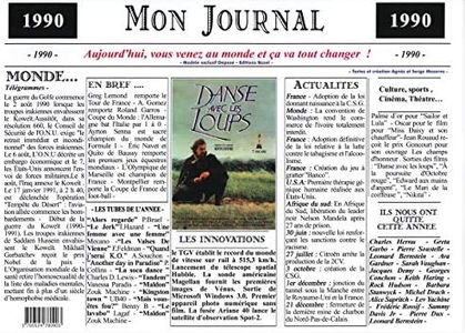 Générique Set de Table année 1990 - Mon Journal - plastifié - Année de Naissance ou Anniversaire - Idéal pour Cadeau