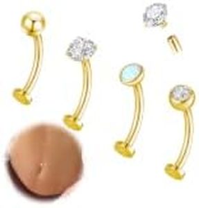 Gnbaoya 4 Pcs 14G Titanium Floating Belly Button Rings for Women Hypoallergenic Flat Back Belly Button Ring 8mm/10mm/12mm/14mm Internally Threaded CZ Opal Navel Rings Piercing Jewelry (Gold, 12mm)