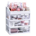 Makeup Organizer with 3 Drawers, Bathroom Vanity Countertop Storage for Cosmetics, Brushes, Lotion, Nail Lipstick and Jewelry (White)