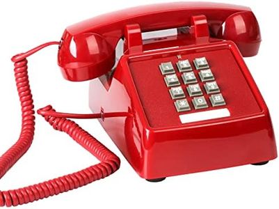 Sangyn Vintage Corded Phones for Landline Old Telephone with Mechanical Ringer Receiver Volume Adjustable Retro Analog Desk Phone for Home House School, Red