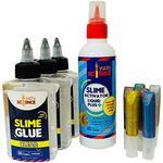 Yucky Science Slime Making Supplies Pack of 3 Bottles Slime & Craft Clear Glue (100 ml Each) + 1 Bottle Slime Activator Liquid Plus Clear (200 ml) + 6 Glitter Tubes(Multi Color) Make 20+ Slimes