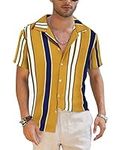COOFANDY Men's Striped Button Down Shirts Short Sleeve Summer Hawaiian Beach Shirts