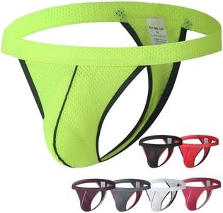KAREN SPACE Men's Thong Underwear Sports Supporter Mens G-String Thongs Breathable Mesh Sexy for Men, 1929XD-Fluorescent green,Large