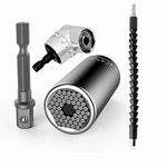 7mm-19mm Universal Socket Grip Ratchet Wrench Power Drill Adapter&105 Degree Right Angle Extension&Power Screwdriver Drill Bit Attachment&Drill Bit Extension Screwdriver Soft Shafts,4 Pcs Set