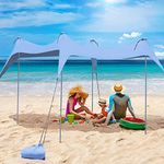 Beach Tents Pop Up 8 Person UPF50+, Camping Sun Shelter Portable with Carrying Bag Instant Shade Canopy for Trips, Fishing or Grass Picnic (9.8x9.8 Ft 4 Poles, Blue)
