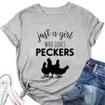 YourTops Farm Lover Graphic Tee Women Just A Girl Who Loves Peckers T-Shirt (Gray,Large,US,Alpha,Adult,Female,Large,Regular,Regular)