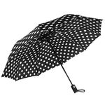 Agaric Cute Polka Dots Compact Travel Umbrella - 10 Ribs Windproof Umbrella, 46” Auto Open/Close Portable Umbrella with Reinforced Canopy and Ergonomic Handle (Upgrade), Black, 46 inches