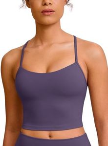 BAYDI Clouduxi Y Back Crop Tank Tops for Women - Thin Strap Padded Workout Yoga Longline Sports Bras