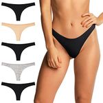 INNERSY Women's Breathable Cotton Thongs Basic G-Strings T-Back Underwear 5-Pack(3 Black/Beige/Grey,Medium)