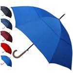 COLLAR AND CUFFS LONDON - 60mph Windproof Extra Strong Umbrella - StormDefender City - Vented Double Canopy - Auto Open - Solid Wood Hook Handle - Azure Blue - Golf Mens Womens