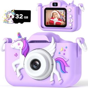 ZONEY Kids Camera Toys for 3-8 Year Old Girls Boys,Children Digital Video Camcorder Camera with Cartoon Soft Silicone Cover, Best Chritmas Birthday Festival Kids - 32G SD Card (Purple)