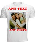 4sold Create Your Own Custom Personalised Mens Kids T Shirt Any Photo, Any Text, Approx Up to 14" x 16" Print Size, White T Shirt (White, Unisex XXL)