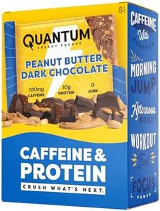 Quantum Energy Square: Energy Bar with Caffeine & 10g Protein. Delicious Healthy Snack On The Go. (Vegan, Gluten-free, Soy-free, Dairy-free). Flavor: Peanut Butter Dark Chocolate 8Pk