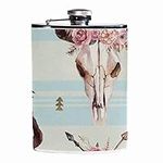 Hip Flasks for Liquor,Flower Arrow Bull Skull,Stainless Steel Leakproof Flask and Funnel Flask for Men Women