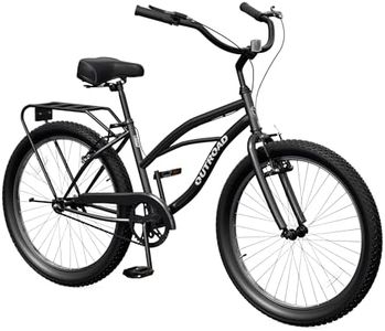 Outroad 24/26 Inch Beach Cruiser Bike for Women，Single Speed Commuter Bicycle for Adult Men and Women, High-Carbon Steel, V-Brakes Comfortable City Bikes with Rear Rack, 24-inch Black