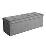 SONGMICS Folding Storage Ottoman, Entryway Shoe Bench, Storage Chest Footstool, Velveteen Surface, Grey LSF073G20