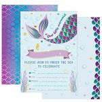 WERNNSAI Mermaid Party Invitations - 20 Set Magical Glitter Fill in Mermaid Invitations with Envelopes for Kids Girls Birthday Baby Shower Wedding Mermaid Themed Party Supplies