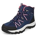 LARGERED Women Waterproof Walking Boots,Ladies Mid Rise Hiking Boots,Outdoor Hike Trekking Climbing Shoes,Lightweight Breathable Walking Shoes Navy Fushia EU41/UK8