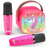 Mini Karaoke Machine 2 Microphones,Kids Microphone Unicorn Gifts for Girls Birthday Presents Girls Toys Age 3-12 Year Old Girls Gifts Karaoke Machine Wireless Bluetooth Speaker Karaoke Microphones