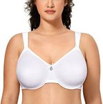 Delimira Women's Minimiser Bra Full Coverage Smooth Support Underwired Bras Minimizer Bra White 38DD