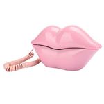 Vikye Landline Phone, European Style Home Telephone, Fashionable Pink Lips Shape Desktop Landline Phone Creative Telephone for Home and Office Use(Pink)