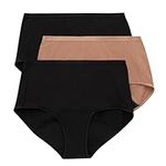 Hanes Women's Comfort, Briefs, Super Leak Post-partum & Period Underwear, 3-Pack, Black, Pecan, Black, XX-Large