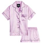 CityComfort Girls Short Pyjama Sets - Satin, Button Down 2 Piece Set - Girls Gifts (Lilac, 15-16 Years)