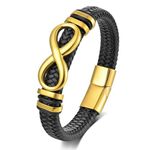 Veshon Men's Leather Infinity Bracelet Stainless Steel Number 8 Wristband Cuff Bangle Bracelets Gifts for Men, 8.3/9.1 inches, 8.3in(210mm), Leather, no gemstone