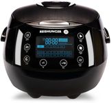 Reishunger Digital Rice Cooker and Steamer, Black, Timer - 8 Cups - Premium Inner Pot, Multi Cooker with 12 Programs & 7-Phase Technology for Brown Rice, Soups, Grains, Oatmeal & more - 1-8 People