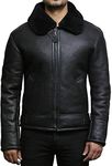 BRANDSLOCK Men Aviator Ginger Brown B3 Real Shearling Sheepskin Leather Bomber Flying Pilot Jacket (Black, l)