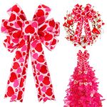 Valentine Tree Topper Bow with Heart Decorations, 11.4”x19.6” Large Red Pink Valentines Wreath Bow Decor for Valentine's Day Wedding Holiday Party Wall Home Front Door Decorative