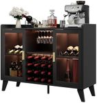 Farmhouse Wine Bar Cabinet With Led Lights, Home Coffee Bar Cabinet With Wine Racks and Glass Holders, Modern Buffet Sideboard With Acrylic Doors and Drawer for Dining Room, Bar, Living Room, Black