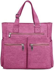 VOLGANIK ROCK Canvas Tote Bag Waterproof Nylon Multi Pocket Shoulder Bags Laptop Work Bag Teacher Purse and Handbags for Women & Men (Pink 2)