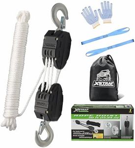 XSTRAP STANDARD Heavy-Duty 2,000LB Rope Hoist Pulley 50 Feet Wheel Block and Tackle System with 2PK 18 Inch Soft Loops for Animal Husbandry, Garage, Warehouse, Constructions, White