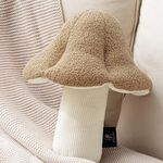 Phantoscope Mushroom Shaped Throw Pillow, Teddy Fleece Soft Mushroom Decorative Pillows Cute 3D Shaped Cushion for Couch Sofa Bed Chair, Beige,13 x 12 inches