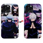 Takeshii Anime Case for iPhone 13 14 15 Pro Max Satoru Gojo Manga Jujutsu Kaisen Japanesse Design Case Military Grade Shockproof Protection TPU Scratch-Resistant Cover 2 Design in 1 Multi-View Custom