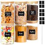 Rogerom 1100ml Glass Storage Jars with Bamboo Lid, 6 Pack Clear Glass Food Storage Containers, Airtight Large Kitchen Jars for Pasta Cereal Flour Rice Noodles Tea Sugar Coffee Bean Cookie 37oz