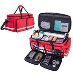 Trunab Emergency Medical Duffle Bag Empty with Compartment for Oxygen Tank(M2-M22), First Responder Trauma Bag with Bottom Removable Wooden Board Pad for Sport Team, Community Volunteer, Bag Only, Red