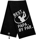 Funny Golf Towel, Best PAPA by Par, Golf Gifts for Men - Golf Accessories for Men, Embroidered Golf Towels for Golf Bags with Clip, Black