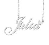 Silver Julia Name Necklace Heart Charm Pendant Stainless Steel Mother Day Jewelry for Best Friends Familys 16"