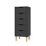 Panana Chest of Drawers, Wood 5 Drawers Cabinet Narrow Storage Organiser Unit with Wooden Legs for Living Room Bedroom Hallway Dark Grey