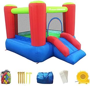 PicassoTiles KC106 8x7 Foot Junior Inflatable Bouncer Jumping Bouncing House Jump Slide Playhouse w/50 Pit Balls 3 Sides Mesh Protection and Heavy-Duty GFCI ETL Certified 385W Blower