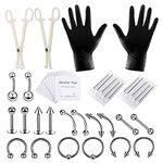 Venzina® 42Pcs Piercing Kit for All Piercings, Stainless Steel Professional Body Piercing Kit for Nose Tragus Tongue Lip Eyebrow Ear Piercing Jewelry Needles Clamps Kits