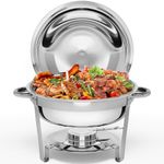 YITAHOME Chafing Dish Buffet Set, 5QT Round Stainless Steel Chafers and Buffet Warmers Sets with Food & Water Pan, Lid, Frame, Fuel Holder and Lid Holder for Parties, Wedding, Camping, Dinner