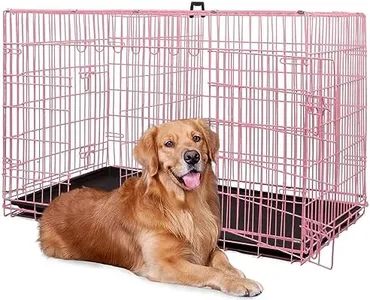 BestPet | Dog Crate | 48" | Pink | Foldable Metal Kennel with Double Doors, Secure Slide-Bolt Latches, Leakproof Tray | Portable Dog Cage for Large Breeds | for Travel, Indoor & Outdoor Use