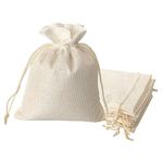 Lifekrafts Cream White Jute Linen Pouches, Birthday and Party Favour Bags Potlis for Functions, Baby Showers, Candy Bags Size-17.5x20 cm (Pack of 10)